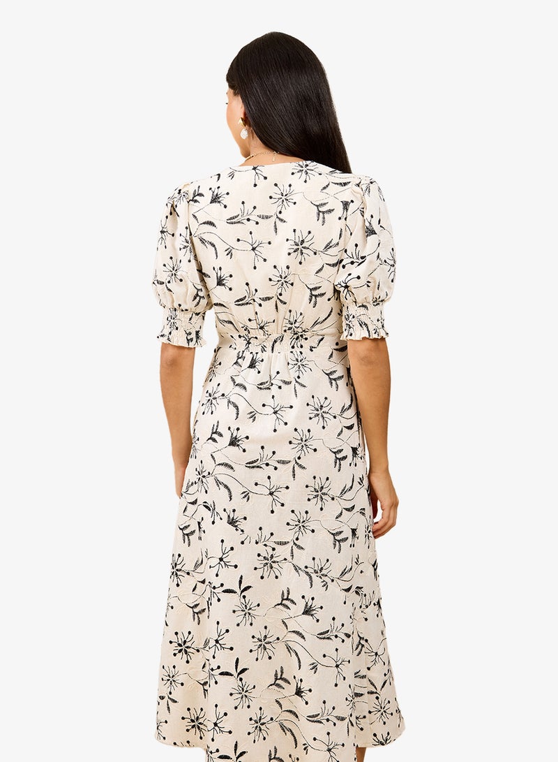 Little Mistress Natural embroidered Midi Dress - Image 2